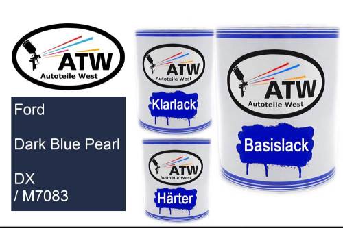 Ford, Dark Blue Pearl, DX / M7083: 1L Lackdose + 1L Klarlack + 500ml Härter - Set, von ATW Autoteile West.